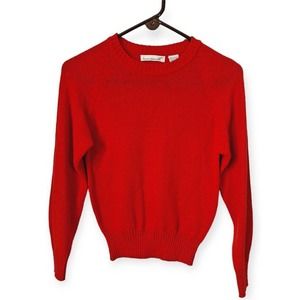 Vintage 70s/80s Cherry Red Acrylic Knit Sweater - Pullover Crewneck - Women XS/S